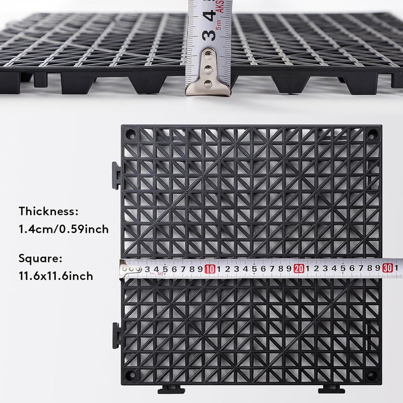 WENQUIT 8PCS Interlocking Drainage Mat, 12" x 12" Non-Slip Splicing Rubber Drainage Floor Mats with Holes, Cushioning Floor Tiles Mats for Deck, Pool, Indoor Bathroom & Outdoor Balcony-Black - Image 2